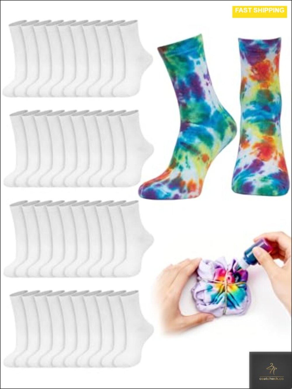 24 Pairs White Cotton Crew Socks for Tie Dye Crafting Party